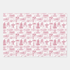 Tulsa Toile Red Wrapping Paper Flat Sheet Set 3