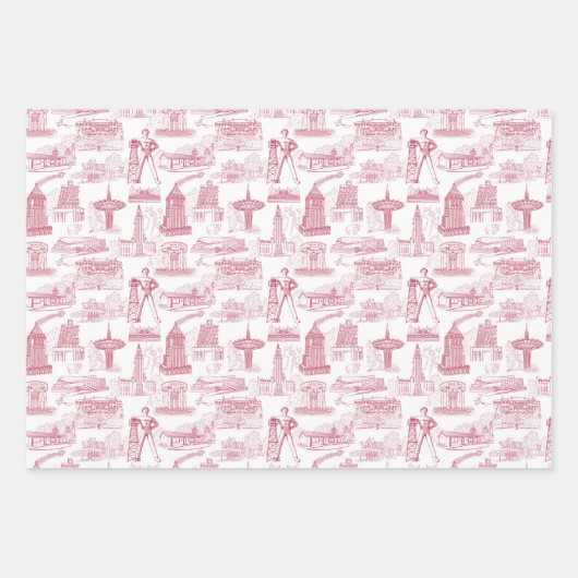 Tulsa Toile Red Wrapping Paper Flat Sheet Set 3 (Voorkant)