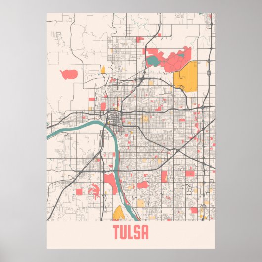 Tulsa - United States Chalk City Map Poster (Voorkant)
