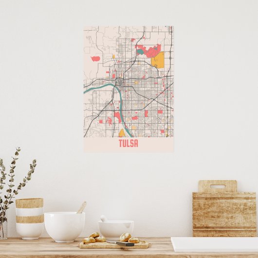 Tulsa - United States Chalk City Map Poster (Keuken)