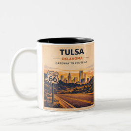 Tulsa-zonsopgang langs America's Main Street Cafe Tweekleurige Koffiemok