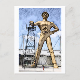 Tulsa's Golden Driller beeldje waterverf schilderi Briefkaart