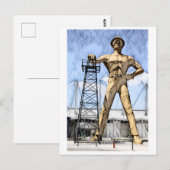 Tulsa's Golden Driller beeldje waterverf schilderi Briefkaart (Voorkant / Achterkant)
