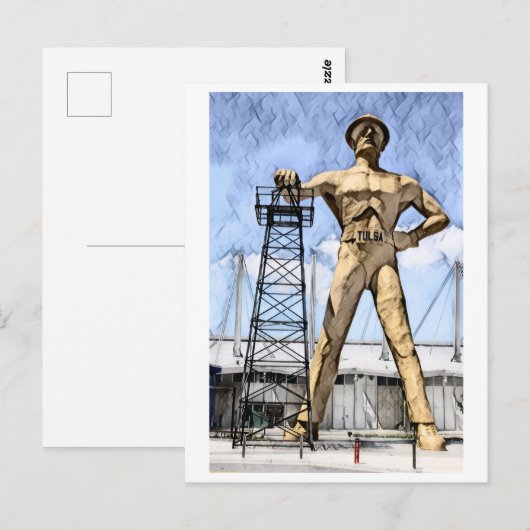 Tulsa's Golden Driller beeldje waterverf schilderi Briefkaart (Voorkant / Achterkant)