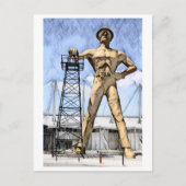 Tulsa's Golden Driller beeldje waterverf schilderi Briefkaart (Voorkant)