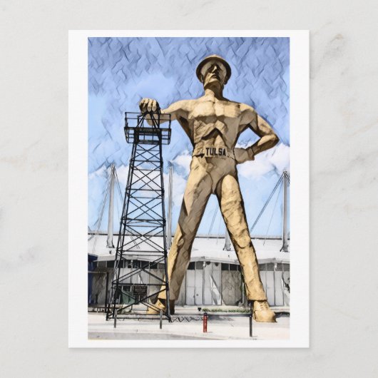 Tulsa's Golden Driller beeldje waterverf schilderi Briefkaart (Voorkant)