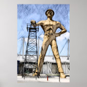 Tulsa's Golden Driller beeldje waterverf schilderi Poster (Voorkant)