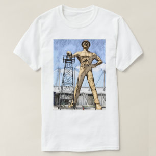 Tulsa's Golden Driller beeldje waterverf schilderi T-shirt