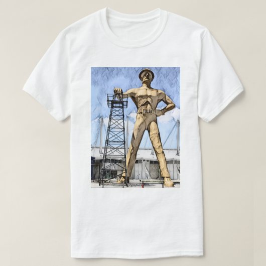 Tulsa's Golden Driller beeldje waterverf schilderi T-shirt (Design voorkant)
