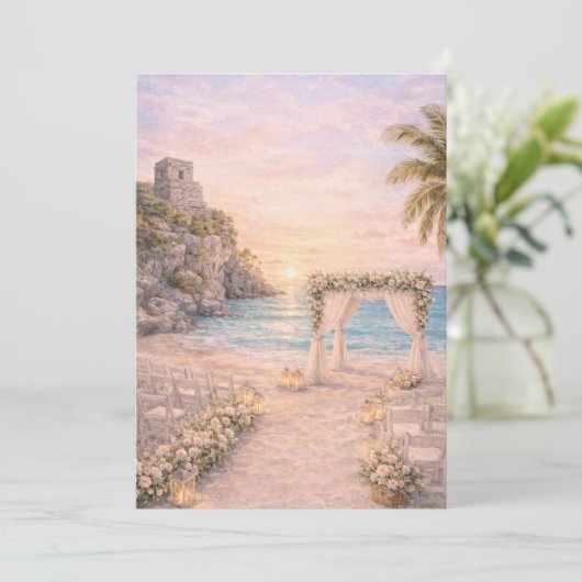 Tulum Beach Wedding Invitation | Editabe Kaart (Staand voorkant)