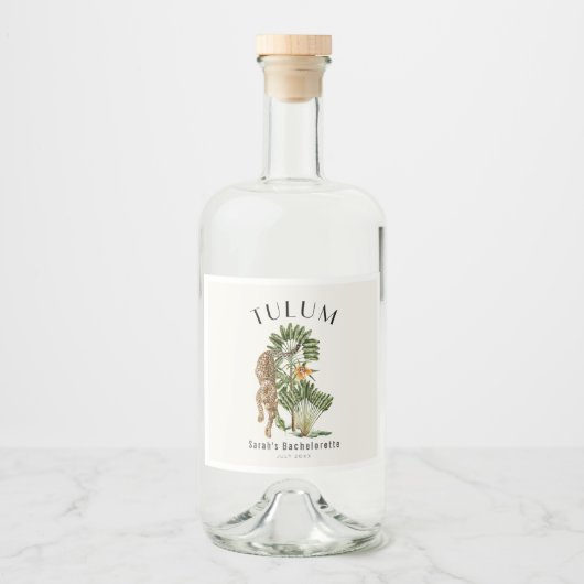 Tulum Luipaard Tropisch Meisjesuitje Weekend Likeurfles Etiket (Voorkant)