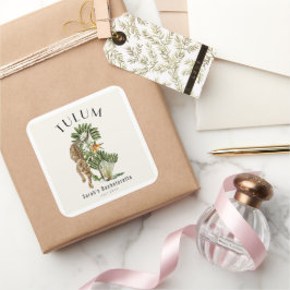 Tulum Luipaard Tropisch Meisjesuitje Weekend Vierkante Sticker