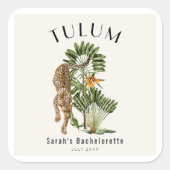 Tulum Luipaard Tropisch Meisjesuitje Weekend Vierkante Sticker (Voorkant)