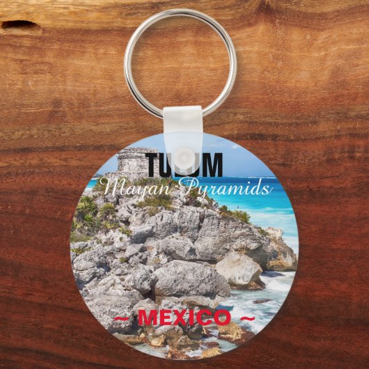 Tulum Mayan Pyramids Mexico Button Sleutelhanger (Voorkant)