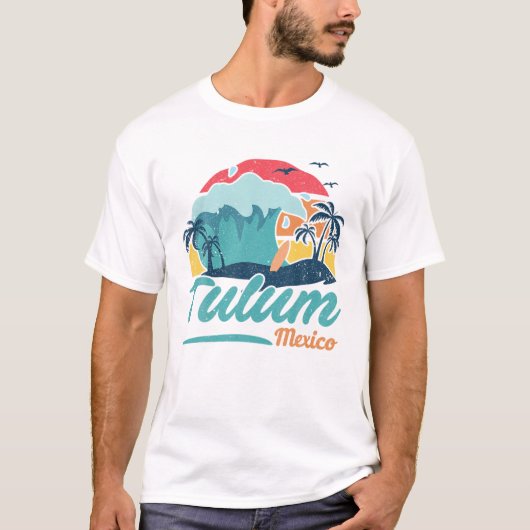 Tulum Mexico Beach Summer Surfing Sunset Palm Tree T-shirt (Voorkant)