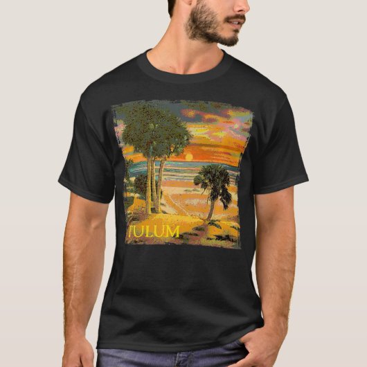 Tulum Mexico Kijk Palm Tree Sunset Tropica T-shirt (Voorkant)