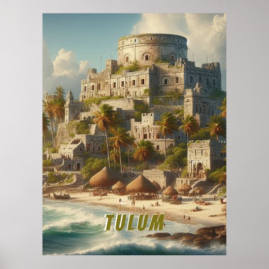 Tulum Mexico Landschap Vintage Reis Poster (Voorkant)