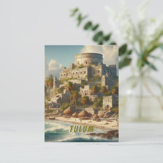 Tulum Mexico Landschap Vintage Reizen Briefkaart (Staand voorkant)