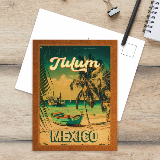 Tulum Mexico Palm Tree Vintage Travel Souvenir Briefkaart