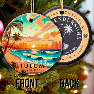 Tulum Mexico Palm Tree Vintage Travel Souvenir Keramisch Ornament