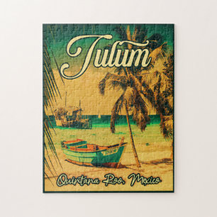Tulum Mexico Palm Tree Vintage Travel Souvenir Legpuzzel