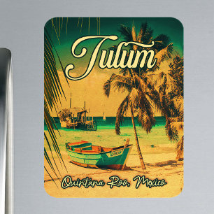 Tulum Mexico Palm Tree Vintage Travel Souvenir Magneet
