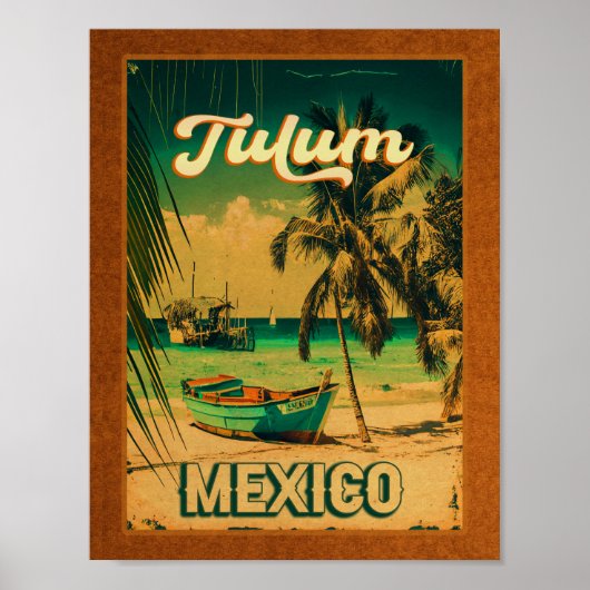 Tulum Mexico Palm Tree Vintage Travel Souvenir Poster (Voorkant)