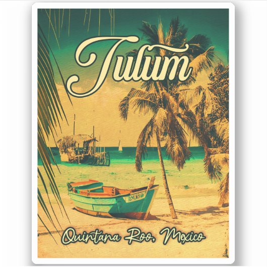 Tulum Mexico Palm Tree Vintage Travel Souvenir Sticker (Voorkant)