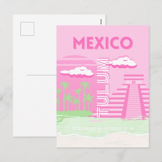 Tulum, Mexico, Reis Kunst, Preppy Kunst, Roze Feestdagenkaart (Voorkant / Achterkant)