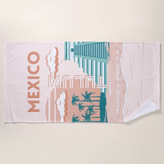 Tulum, Mexico, Reis Kunst, Retro Strandlaken (Voorkant)