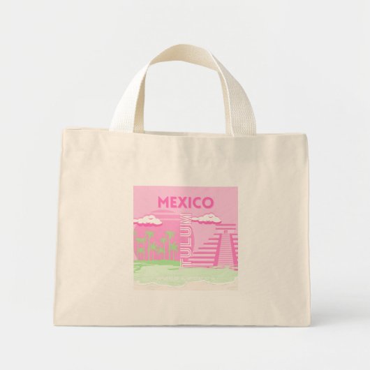 Tulum, Mexico, Reiskunst, Preppy Art, Roze Mini Tote Bag (Voorkant)