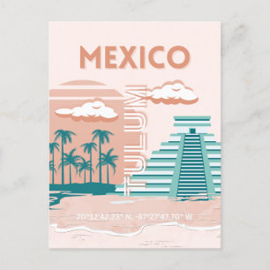 Tulum, Mexico, Reiskunst, Retro Feestdagenkaart