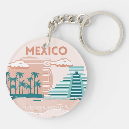 Tulum, Mexico, Reiskunst, Retro Sleutelhanger (Achterkant)