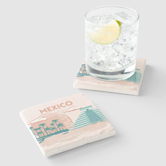 Tulum, Mexico, Reiskunst, Retro Stenen Onderzetter (Zijkant)