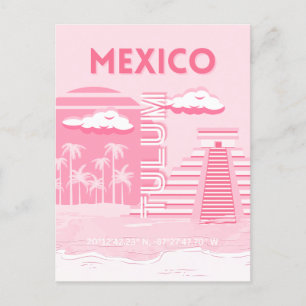 Tulum, Mexico, Reiskunst, Roze Kunst Briefkaart