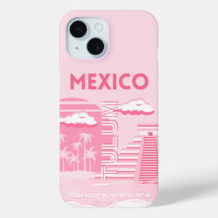 Tulum, Mexico, Reiskunst, Roze Kunst iPhone 15 Case