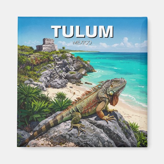 Tulum Mexico Reizen Iguana Magneet (Voorkant)