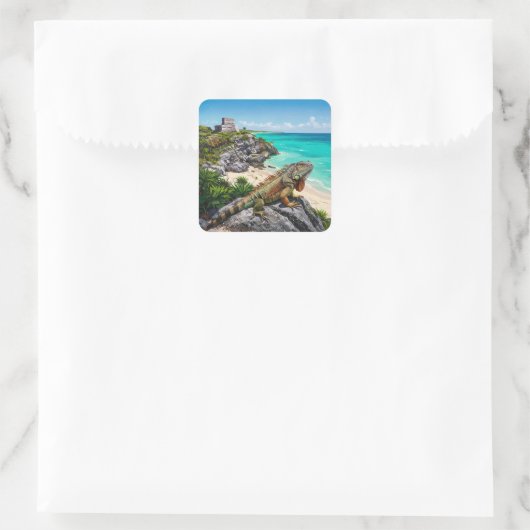 Tulum Mexico Reizen Iguana Vierkante Sticker (Tas)
