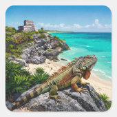 Tulum Mexico Reizen Iguana Vierkante Sticker (Voorkant)