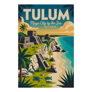 Tulum Mexico Retro Reisposter Kunst Perfect Poster