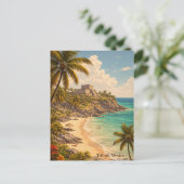 Tulum Mexico Retro Strandbestemming Briefkaart (Staand voorkant)