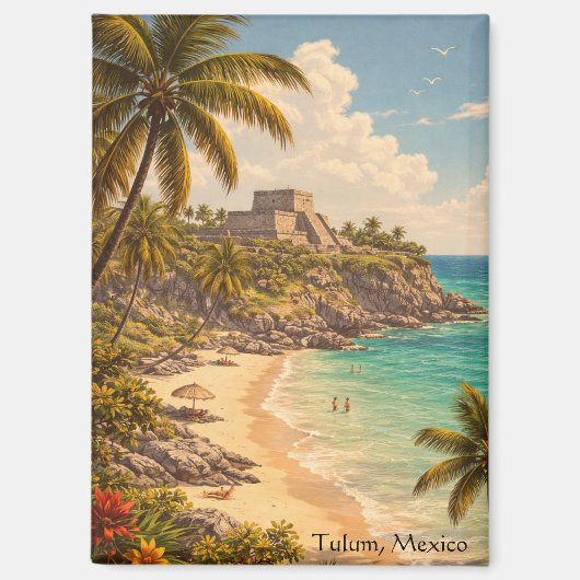 Tulum Mexico Retro Strandbestemming Magneet (Voorkant)