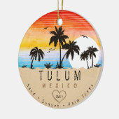 Tulum Mexico Retro Zonsondergang Palmboom Souvenir Keramisch Ornament (Links)