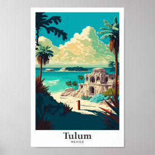 Tulum Mexico Travel Art Vintage Illustratie Poster