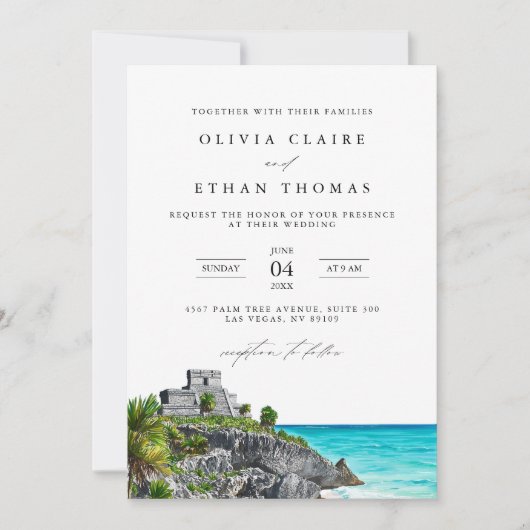 Tulum Mexico Tropical Beach Destination Wedding Kaart (Voorkant)