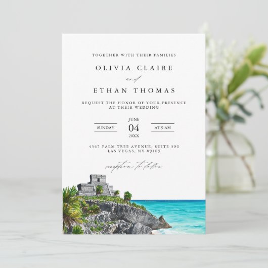 Tulum Mexico Tropical Beach Destination Wedding Kaart (Staand voorkant)