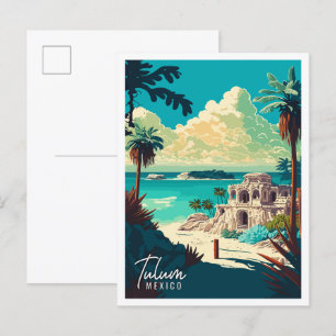 Tulum Mexico vintage reisillustratie Briefkaart
