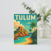 Tulum Mexico Vintage Travel Art Briefkaart (Staand voorkant)