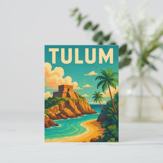 Tulum Mexico Vintage Travel Art Briefkaart (Staand voorkant)