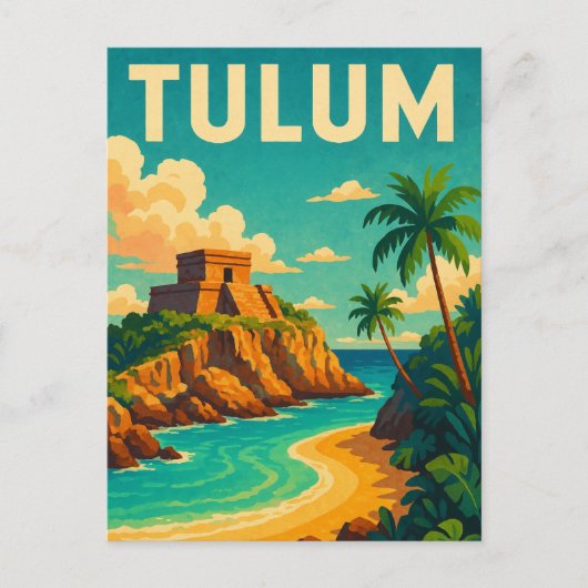 Tulum Mexico Vintage Travel Art Briefkaart (Voorkant)